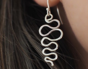 Sterling Silver Serpentine Drop Earrings, handmade earrings, dangle earrings, snake earrings, silver wave earrings, recycled silver