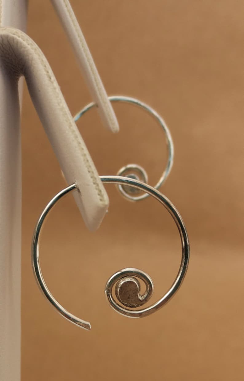Sterling silver spiral hoop earrings, silver hoop earrings, spiral earrings, swirl silver earrings, silver hook earring, small silver hoops image 1