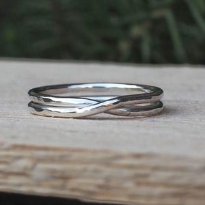 Handmade Sterling Silver Crossover Ring: Double Strand Wrap Design