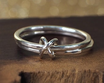 Sterling Silver Double Fidget Ring: Handmade Knot Bead Spinner Ring in solid 925