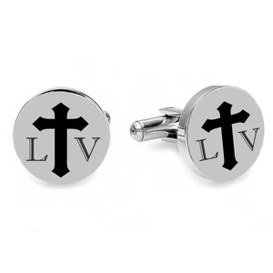 Engraved Silver Cross Cufflinks - Cross Cuff Links - Personalized Cufflinks - Gifts For Christians - Jesus Cufflinks - Buy 6 Get 7th Free