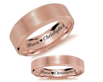 Engraved Rings Rose Gold Ring Set Personalized Ring Custom Couple Ring Set Friendship Promise Ring Men's Wedding Band His & Hers Comfort Fit