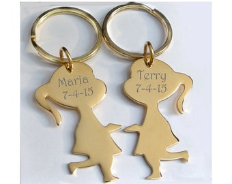 Personalized Gold Best Friends Keychain Set, Custom Engraved Keychain Set, Friendship Keychains, BFF Keychain Set, Best Friends Gift