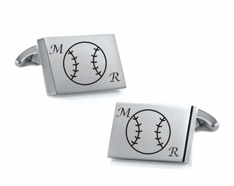 Engraved Baseball Cufflinks – Personalized Stainless Steel, Gift for Coaches Buy 6 Get 7th Free