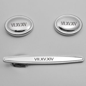 Personalized Cufflinks, Engraved Tie Clip, Monogrammed Cufflink Tie Clip Set,  Silver Tie Clip, Groomsman Gifts, Buy 6 Get 7th Free