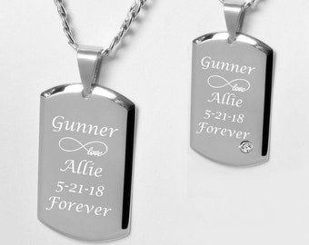 Custom Dog Tag Set, Couples Necklaces, Silver Dog Tag Set, Best Friends Necklace, BFF Necklace Set, Couples Jewelry, His & Hers Necklace Set