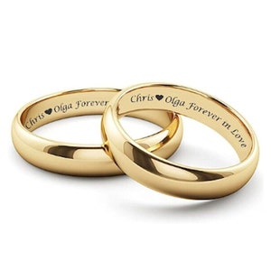 Personalized Gold Ring Set Custom Engraved Rings Stainless Steel Gold Wedding Band Promise Rings For Couples His & Hers Ring Set Comfort Fit