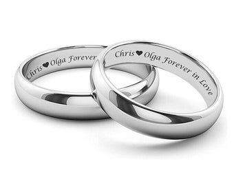 Personalized Rings Engraved Silver Rings Stainless Steel Ring His Hers Couple Ring Set Custom Engraved Ring Promise Ring Silver Wedding Band