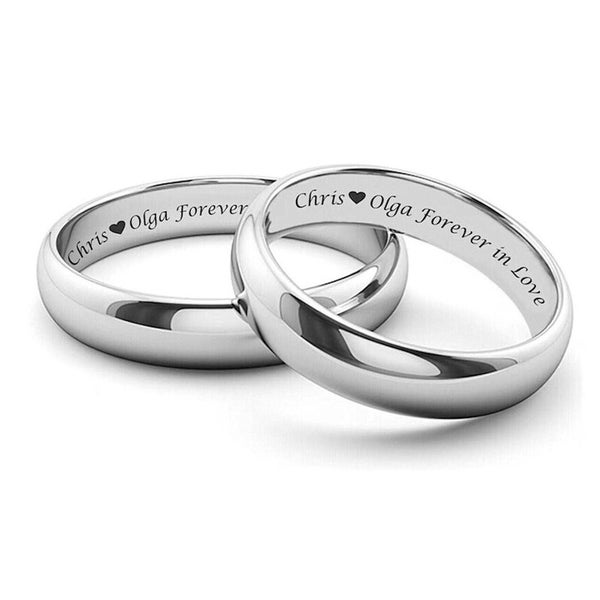 Personalized Rings Engraved Silver Rings Stainless Steel Ring His Hers Couple Ring Set Custom Engraved Ring Promise Ring Silver Wedding Band