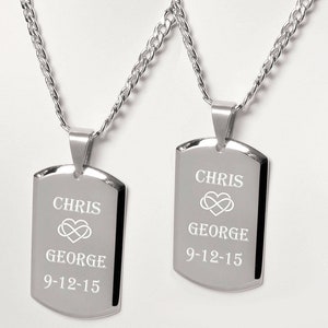 His & Hers Necklace Set, Personalized Silver Dog Tag Necklace Set, Engraved Necklace, Anniversary Gifts, Custom Dog Tags, Valentine's Day