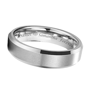 Engraved Ring Silver Two Tone Band Stainless Steel Ring Personalized Ring Promise Ring Engagement Ring Wedding Band Custom Ring Comfort Fit