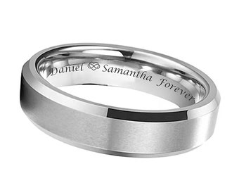 Engraved Ring Silver Two Tone Band Stainless Steel Ring Personalized Ring Promise Ring Engagement Ring Wedding Band Custom Ring Comfort Fit