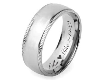 Personalized Titanium Ring Silver Titanium Band Custom Engraved Ring Titanium Wedding Ring Promise Ring Men's Wedding Band 6mm Comfort Fit