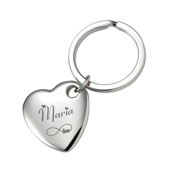 Silver Heart Keychain, Personalized Heart Keychain, Custom Engraved Key Ring, Love Keychain, Bridesmaid's Gifts, Valentine's Day Gift