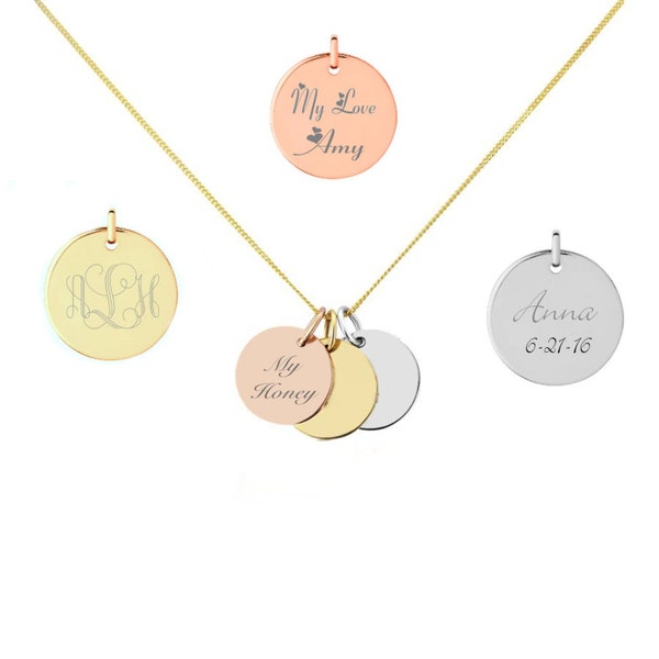 Initial Disc Pendant, Personalized Circle Charm Necklace, Engraved Disc Necklace, Silver Gold Rose Gold Disc Necklace, Valentine's Day Gift