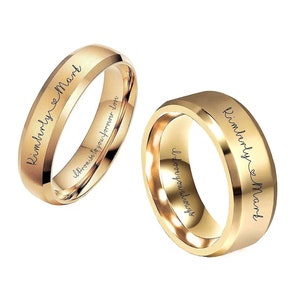 Engraved Rings Brushed Gold Ring Set Couple Ring Set Personalized Ring Promise Ring Gold Wedding Band His and Hers Set Infinity Comfort Fit