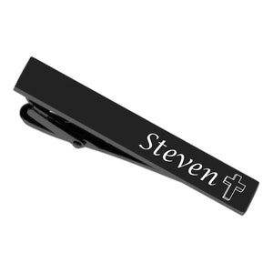 Engraved Cross Tie Clip Personalized Gunmetal Tie Clip Religious Gifts Custom Engraved Tie Clip Tie Bar Lord Faith Jesus, Buy 6 Get 7th Free