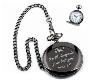 Engraved Pocket Watch, Personalized Gunmetal Pocket Watch Engraved Free, Groomsman Gifts, Wedding Favors, Best Man Gift, Father's Day Gift