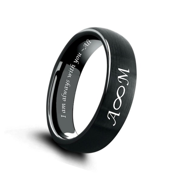 Engraved Ring Black Tungsten Ring Personalized Men's Wedding Band Custom Promise Ring For Him Black Tungsten Band Infinity 6mm Comfort Fit