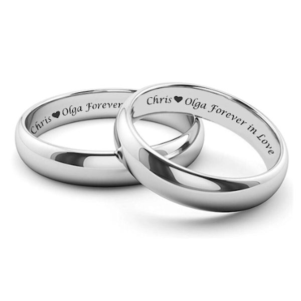 Engraved Rings Silver Tungsten Ring Set Personalized Wedding Band Polished Tungsten Band Couple Ring Set His Hers Silver Band Comfort Fit