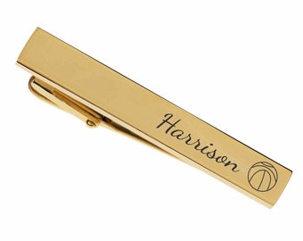 Engraved Gold Basketball Tie Clip - Gift For Basketball Team - Personalized Gold Tie Clip - Basketball Coach or Player - Buy 6 Get 7th Free