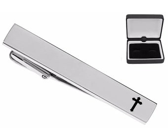 Engraved Cross Tie Clip Personalized Silver Tie Clip Religious Gifts Custom Engraved Tie Clip Tie Bar Lord Faith Jesus, Buy 6 Get 7th Free