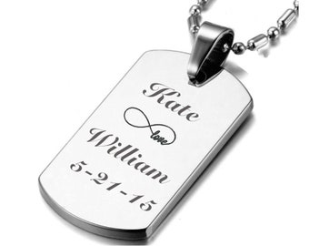 Engraved Men's Dog Tag Necklace Personalized Dog Tag Pendant Silver Dog Tag Custom Engraved Free Groomsman Gift For Men Military Dog Tag