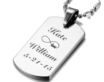 Engraved Men's Dog Tag Necklace Personalized Dog Tag Pendant Silver Dog Tag Custom Engraved Free Groomsman Gift For Men Military Dog Tag