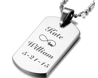 Engraved Men's Tungsten Dog Tag Necklace, Personalized Dog Tag, Silver Dog Tag Necklace, Custom Engraved Tungsten Pendant, Groomsman Gifts