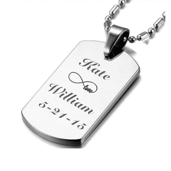 Engraved Men's Tungsten Dog Tag Necklace, Personalized Dog Tag, Silver Dog Tag Necklace, Custom Engraved Tungsten Pendant, Groomsman Gifts