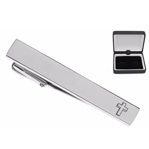 Engraved Cross Tie Clip - Personalized Silver Tie Clip - Religious Gifts - Custom Engraved Tie Clip - Wedding Gifts - Buy 6 Get 7th Free