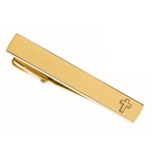 Engraved Gold Cross Tie Clip - Personalized Gold Tie Clip - Religious Gifts - Custom Engraved Tie Clip - Buy 6 Get 7th Free