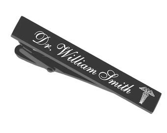 Engraved Doctor Tie Clip - Gift For Doctor - Initials Inscribed - Personalized Gunmetal Tie Clip - Tie Clip For Doctors - Buy 6 Get 7th Free