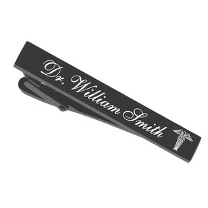 Engraved Doctor Tie Clip - Gift For Doctor - Initials Inscribed - Personalized Gunmetal Tie Clip - Tie Clip For Doctors - Buy 6 Get 7th Free