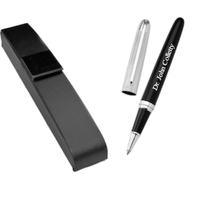 Personalized Silver Stripe & Black Enamel Roller Ball Pen Engraved Free, Custom Engraved Pen, Groomsmen Gift, Graduation Gift, Teachers Gift