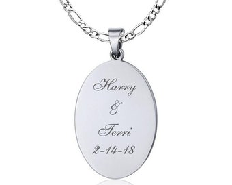 Personalized Necklace, Silver Oval Necklace, Custom Engraved Necklace, Personalized Graduation Gifts, Engraved Pendant, Monogrammed Necklace