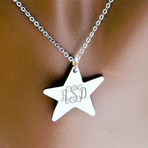 Personalized Star Necklace, Silver Star Necklace, Engraved Star Necklace, Silver Star Pendant, Monogrammed Star Necklace, Free Engraving