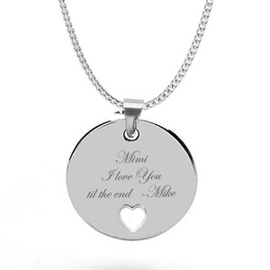 Personalized Silver Circle Necklace, Initial Disc Necklace, Engraved Charm Necklace, Silver Circle Charm Necklace, Valentine&#39;s Day Gift
