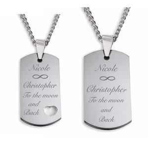 Couples Necklace, Personalized Dog Tag Necklaces, Silver His & Hers Dog Tag Necklace Set Engraved Free, Custom Dog Tag, Valentine's Day Gift