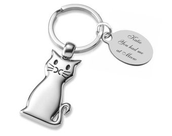 Personalized Silver Cat Keychain, Custom Engraved Cat Keychain, Cat Key Ring, Cat Lover Keychain, Kitty Cat Keychain, Pet Keychain