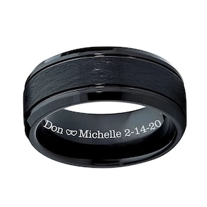 Engraved Tungsten Ring Textured Black Tungsten Ring Custom Engraved Ring For Men Black Wedding Band Men&#39;s Personalized Ring 8mm Comfort Fit