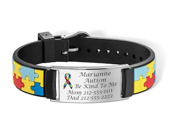 Engraved Medical Bracelet 8inches Autism Medical Alert Bracelet ID Bracelet Personalized Autism Bracelet Autistic Alert Bracelet