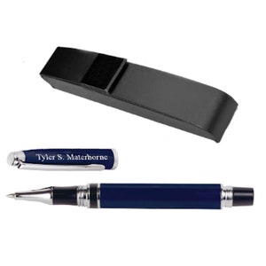 Personalized Silver & Blue Enamel Roller Ball Pen Engraved Free, Custom Engraved Pen, Groomsmen Gift, Graduation Gift, Teachers Gift