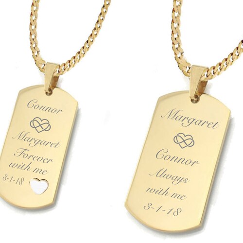 Personalized Gold Dog Tag Necklace Set 