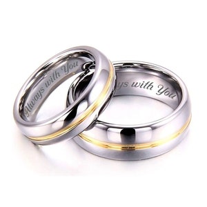 Two Tone Rings Silver & Gold Ring Set Engraved Promise Rings Personalized Rings Couple's Ring Set Engraved Wedding Bands His and Hers Rings