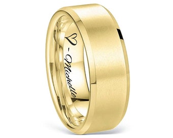 Personalized Men's Gold Tungsten Ring With Your Own Personal Custom Handwriting Handwritten Band Engraved Ring 8mm