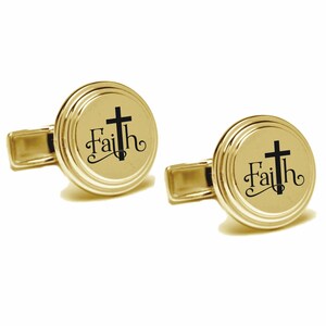 Engraved Gold Faith Cross Cufflinks - Cross Cuff Links - Personalized Cufflink - Gift For Christians - Jesus Cufflink - Buy 6 Get 7th Free