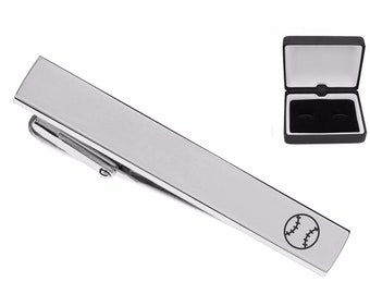 Engraved Baseball Tie Clip - Gifts For Baseball Players & Coaches - Personalized Silver Tie Clip - Gift For Coaches - Buy 6 Get 7th Free