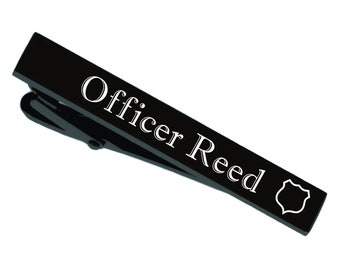 Personalized Engraved Police Badge Tie Clip – Gunmetal Law Enforcement Gift