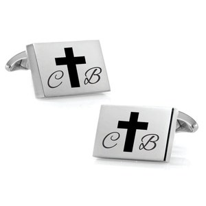 Engraved Cross Cufflinks - Christian Cufflinks - Personalized Silver Cufflinks - Religious Gift - Jesus Cuff Links - Buy 6 Get 7th Free